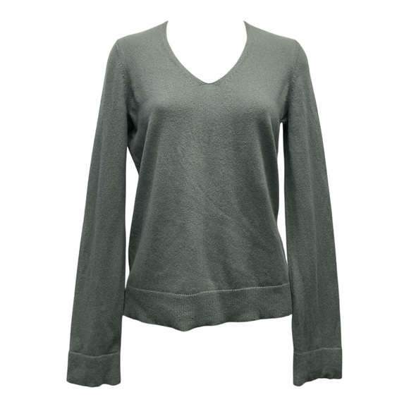 Theory Relaxed V neck Pullover soft Cashmere Sweater Size Small Olive Gray - Picture 1 of 8